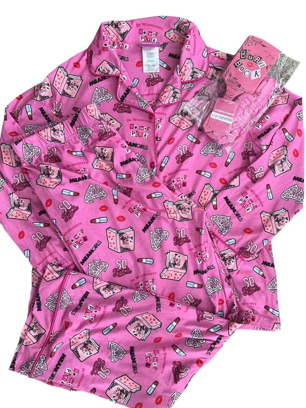 Women Pink Mean Girls Pajamas with Brush Set